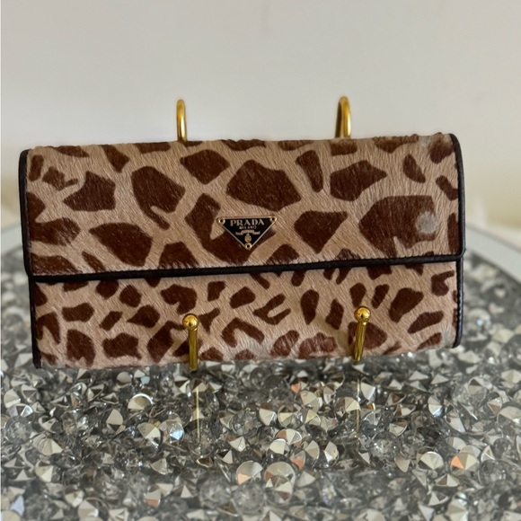 Authentic PRADA Calf Hair Leopard Print Continental Flap Wallet - Picture 11 of 11